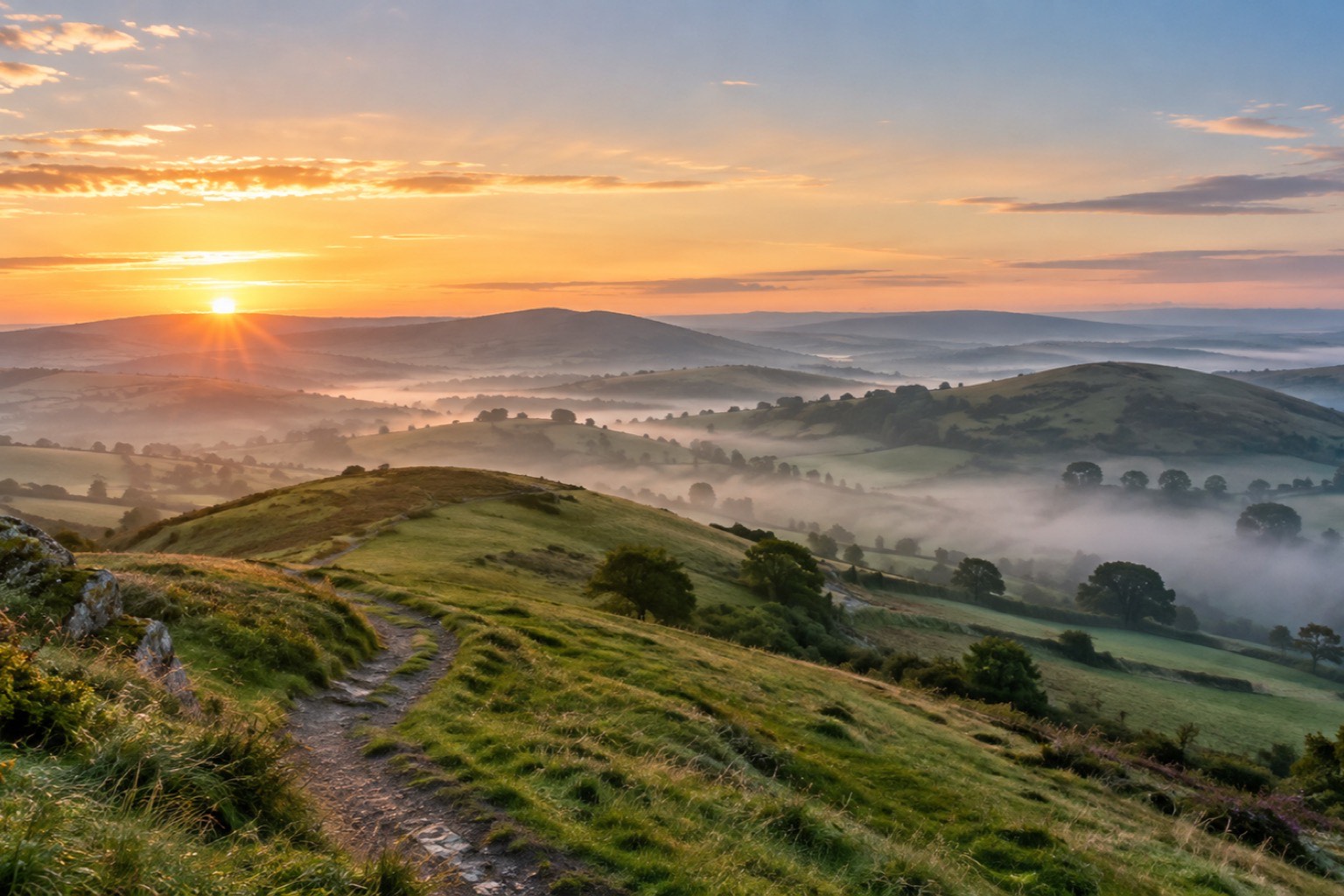 Soft early-morning light over open country